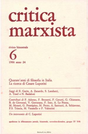 Book cover «Critica Marxista» 6/1986. Quarant'anni di filosofia in Italia. La ricerca di Cesare Luporini