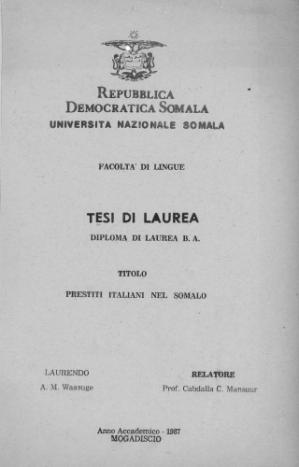 Book cover Prestiti italiani nel somalo
