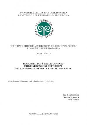 Book cover Performatività del linguaggio e risignificazione dei termini nella costruzione delle identità di genere