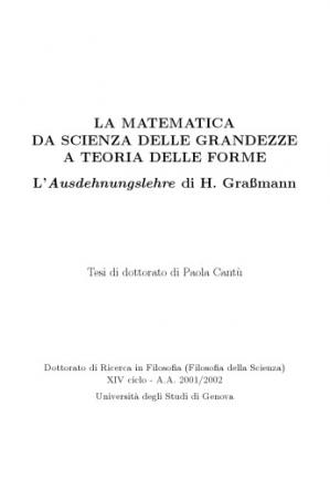 Book cover La matematica da scienza delle grandezze a teoria delle forme. L’Ausdehnungslehre di H. Graßmann