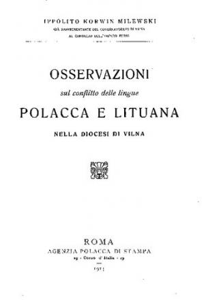 Book cover Osservazioni sul conflitto delle lingue polacca e lituana nella diocesi di Vilna