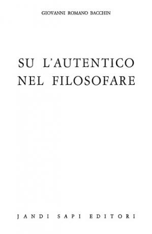Book cover Su l’autentico nel filosofare