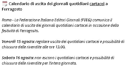 Quotidiani del 16/08/2025